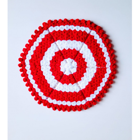 Banyo Lifi Yün El Örmesi Altıgen Düz Desenli KIRMIZI