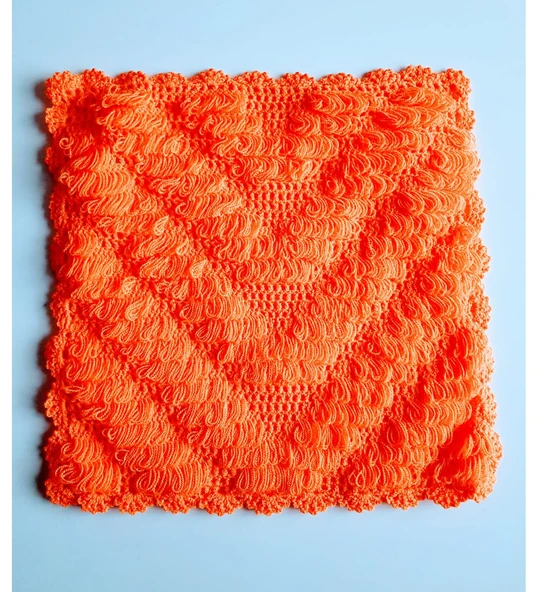 Banyo Lifi Yün El Örmesi Kare   - Düz Desenli - 2