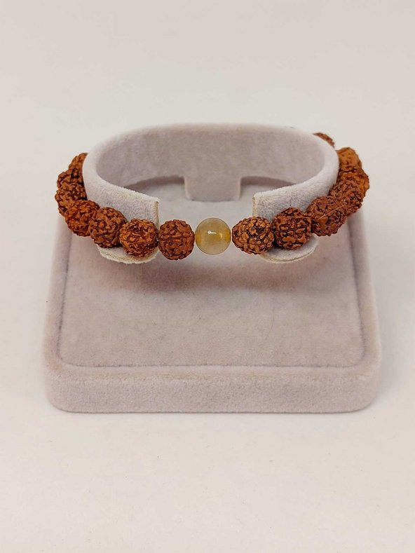 Gold Beril Taşlı Rudraksha Tohum Unisex Bileklik 8mm - Resim 2