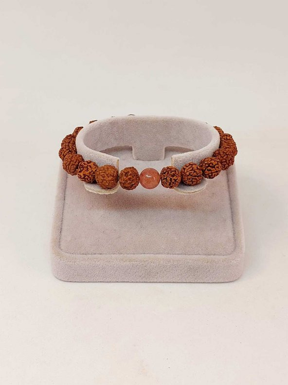 Çilek Kuvars Taşlı Rudraksha Tohum Unisex Bileklik 8mm - Resim 2
