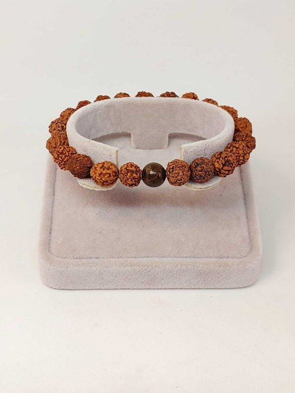 Bronzit Taşlı Rudraksha Tohum Unisex Bileklik 8mm - Resim 2