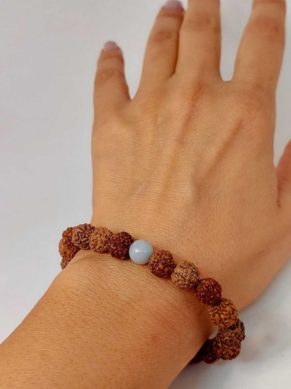 Angelit Taşlı Rudraksha Tohum Unisex Bileklik 8mm ürün görseli