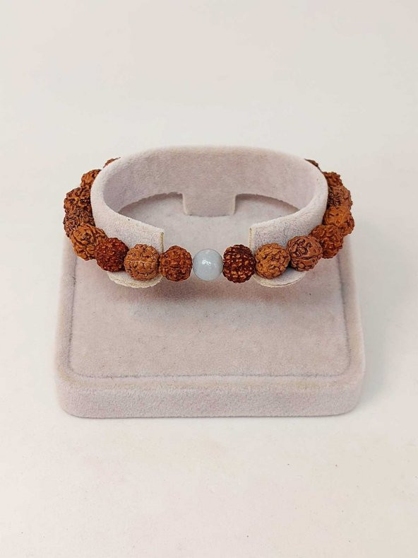 Angelit Taşlı Rudraksha Tohum Unisex Bileklik 8mm - Resim 2