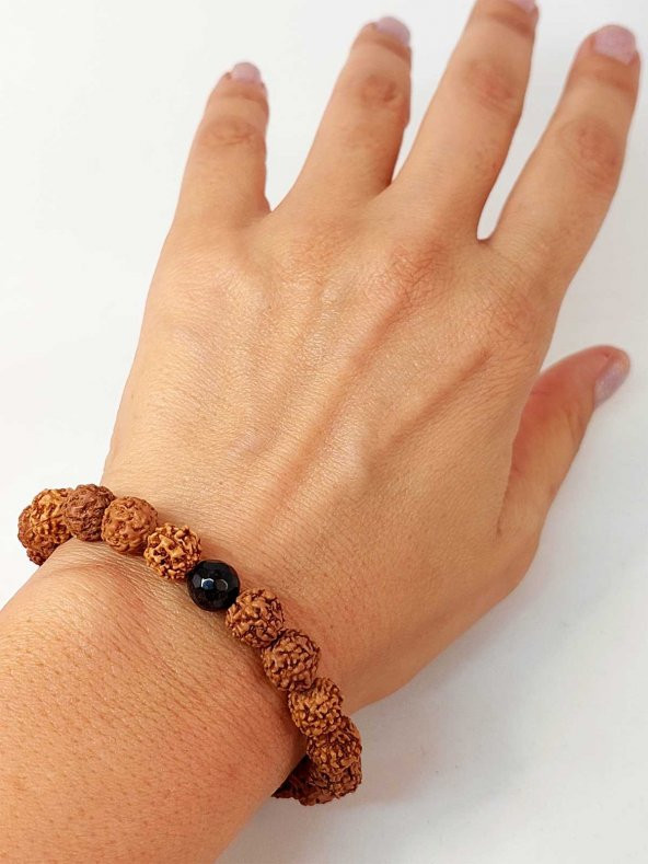 Golden Obsidyen Taşlı Rudraksha Tohum Unisex Bileklik 8mm ürün görseli