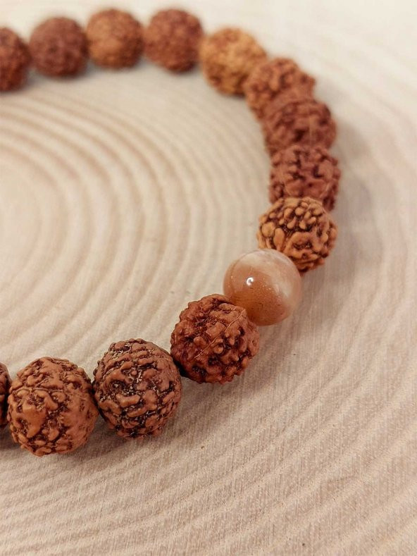 Güneş Taşlı Rudraksha Tohum Unisex Bileklik 8mm - Resim 3
