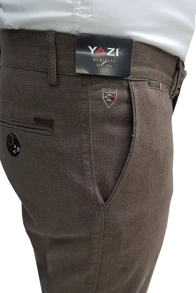 Yazı Klasik Fit Likralı Erkek Kanvas Pantolon-6358 - 3