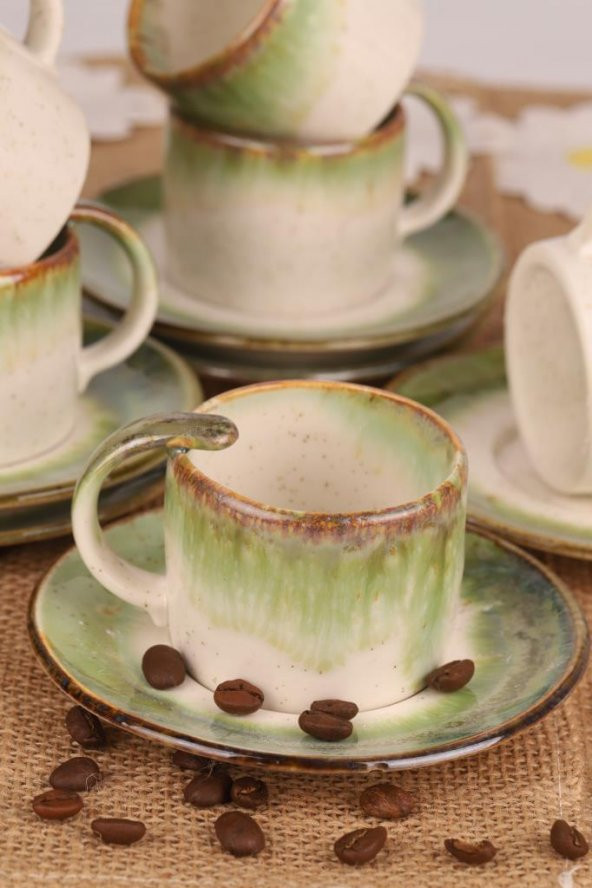 Jasmine 6 Kişilik Porselen Kristal Kahve Fincan Takımı Yeşil