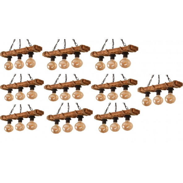 10 ADET 3'LÜ HALATLI AHŞAP AVİZE