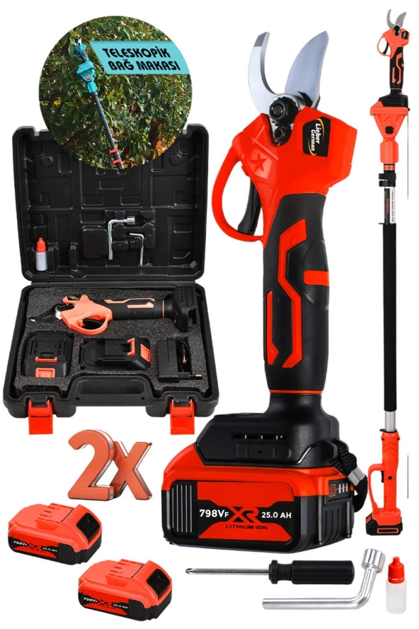 Lieber German Teknoloji RED 798 Vf 25Ah  2.5 Metre Teleskopik Uzatmalı Akülü Dal Budama Kesme Makası Makinesi