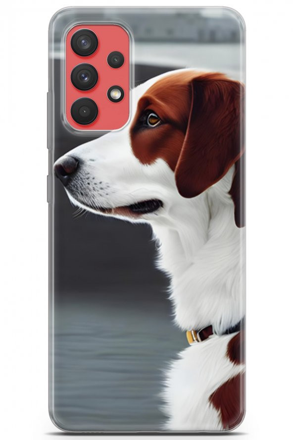 Samsung Galaxy A32 5G Uyumlu Kılıf Dogs 18 Süvari Köpeği Parlak Kılıf Koyu Kahve