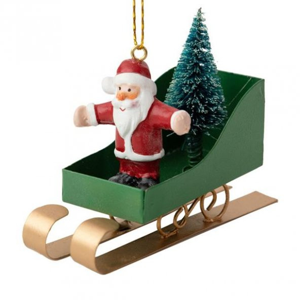 1 Adet 11x7cm Metal Kızakta Noel Baba Ağaç Süsü - 2