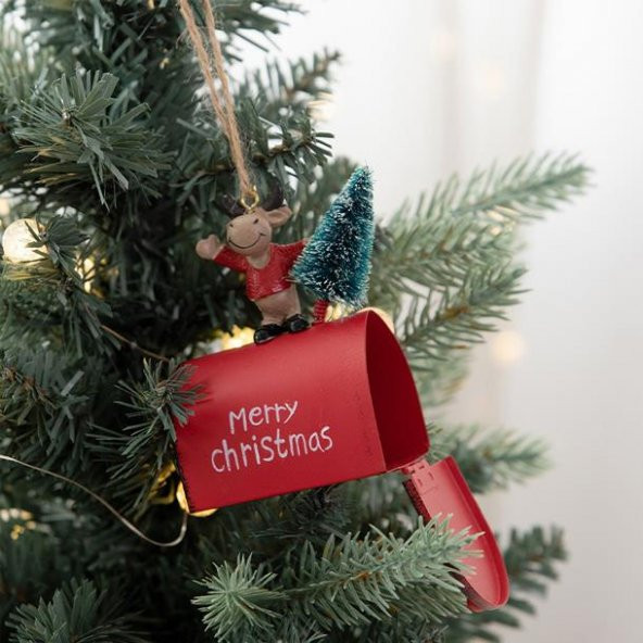 1 Adet 10x8x4cm Posta Kutusunda Geyik Ağaç Süsü - Resim 4