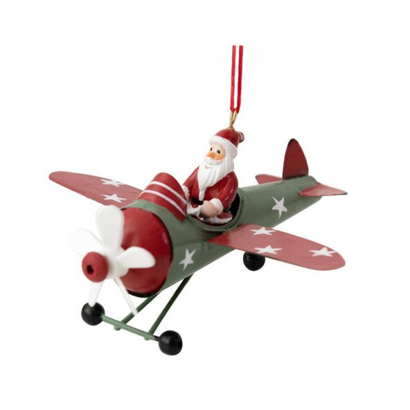 1 Adet 13cm Metal Uçakta Noel Baba Ağaç Süsü - 2