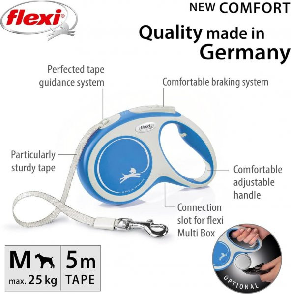 Flexi New Comfort Şerit M 5 Metre Mavi Max.25kg Otomatik Köpek Gezdirme Tasması - Resim 2