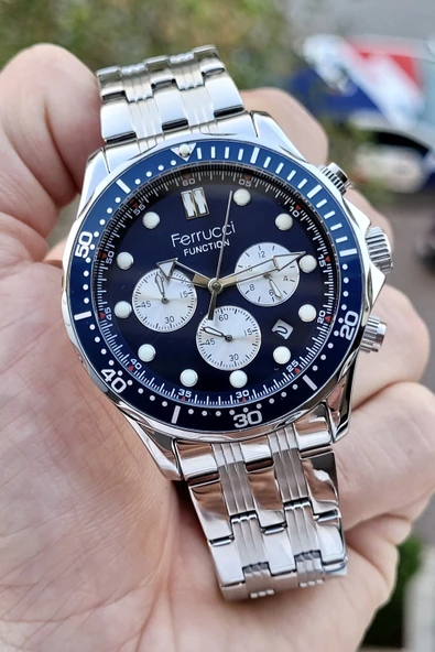 Ferrucci FCISTE227 Gümüş Lacivert Renk İç Göstergeleri Aktif Erkek Kol Saati - Resim 5