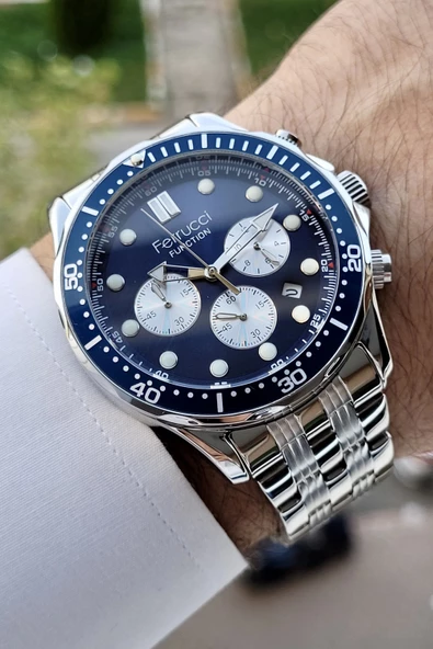 Ferrucci FCISTE227 Gümüş Lacivert Renk İç Göstergeleri Aktif Erkek Kol Saati ürün görseli 1