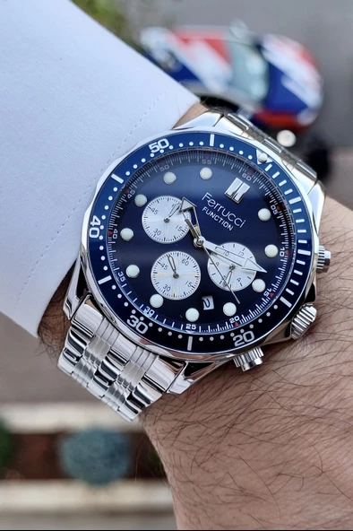 Ferrucci FCISTE227 Gümüş Lacivert Renk İç Göstergeleri Aktif Erkek Kol Saati - Resim 3