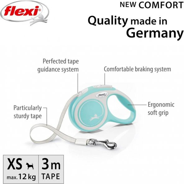 Flexi New Comfort 3M Şerit XS Açık Mavi Otomatik Kedi Köpek Gezdirme Tasması - Resim 2
