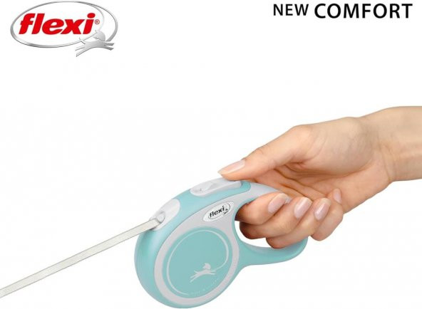 Flexi New Comfort 3M Şerit XS Açık Mavi Otomatik Kedi Köpek Gezdirme Tasması - Resim 5