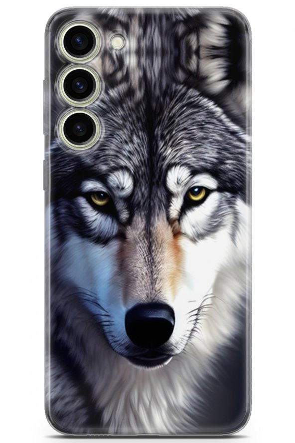 Samsung Galaxy S23 Plus Uyumlu Kılıf Dogs 07 Kurt Yüz Desenli Kılıf Gri