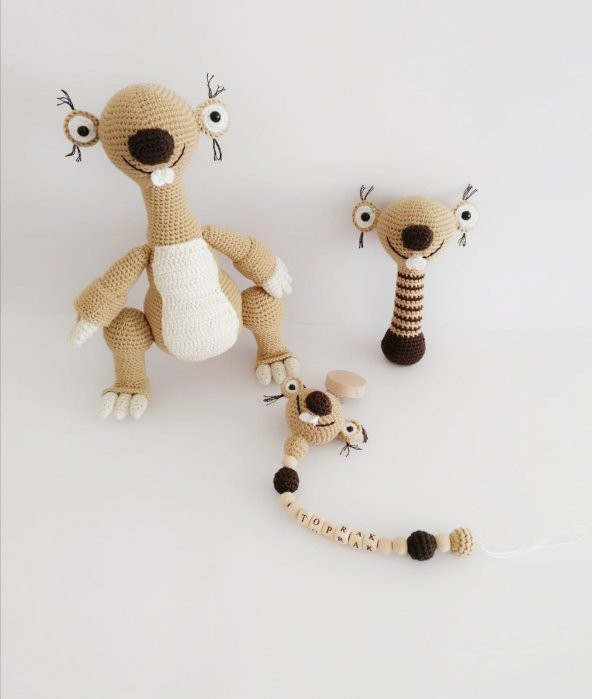 Buz Devri Sid Yeni Doğan Seti Amigurumi Organik Oyuncak - 3