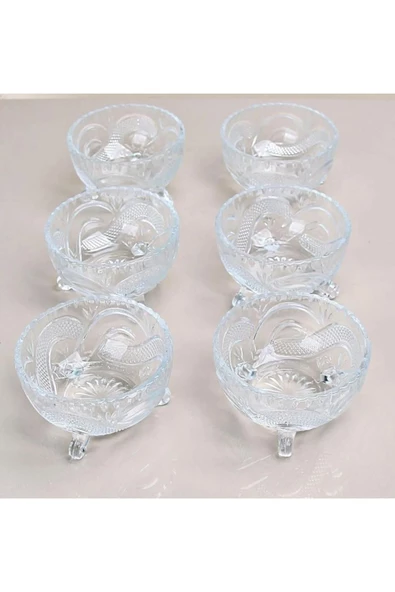 6'lı Kristal Lüx Ayaklı Cam Çerezlik Şekerlik Sunumluk Kase - 2