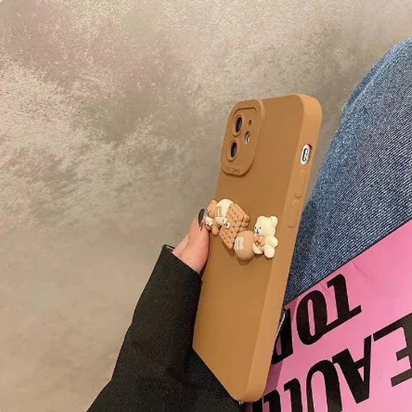 iPhone 15 Pro Kılıf 3D M Bear Kamera Korumalı Silikon Kapak - 4