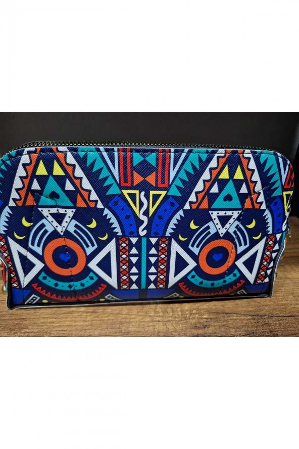 Kadın Renkli Motif Desenli El Askılı Portföy Clutch