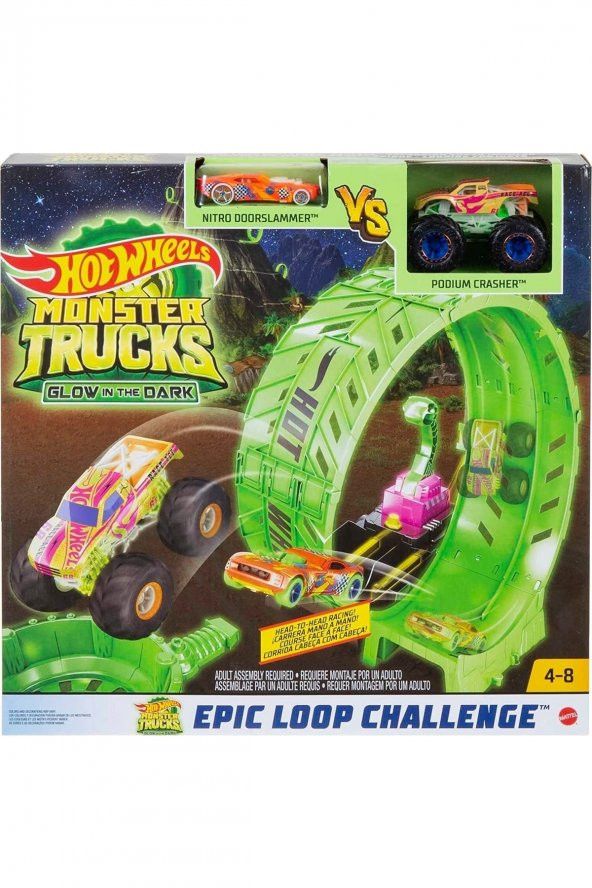 Hbn02 Hot Wheels Monster Trucks Karanlıkta Parlayan Çemberde Yarış Seti - 6