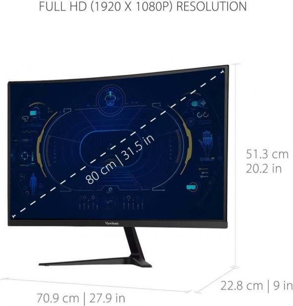 ViewSonic VX3218-PC-MHD 32" 1 ms Full HD Curved 180 Hz Oyuncu Monitörü Outlet - 6