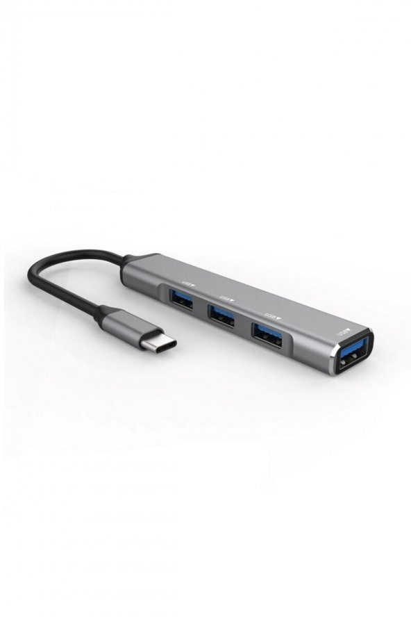 Type C Giriş 4x Usb Hub Otg Cihazı Laptop Notebook Bilgisayar Telefon Televizyon Usb Çoklayıcı Gri