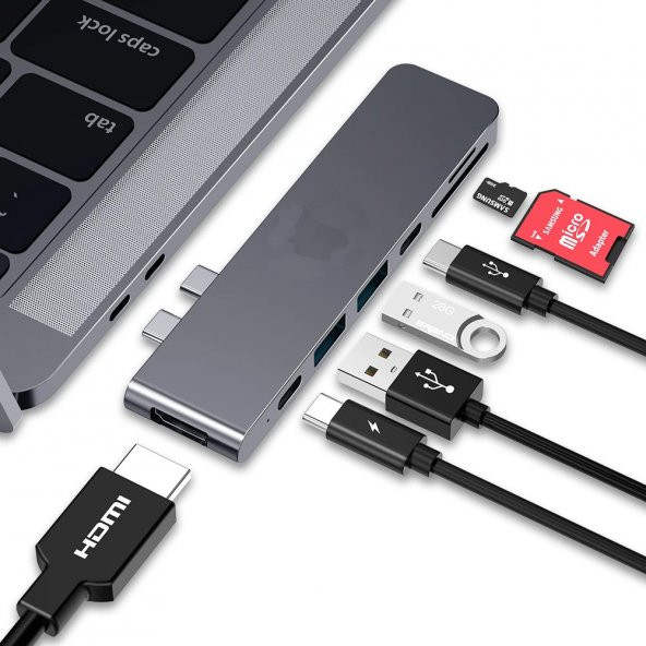 Macbook Pro 7'li Usb  Uyumlu Kart Okuyucu Pd Hdmi Çevirici