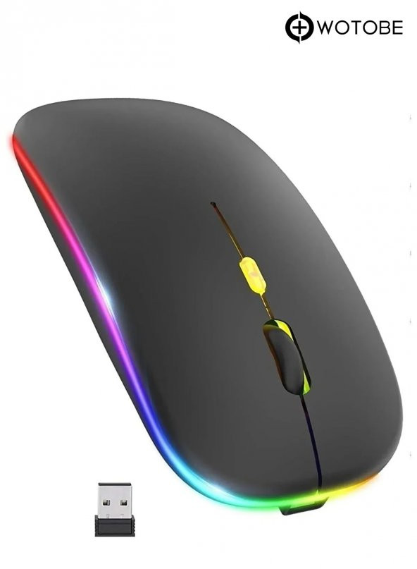 WOTOBE RGB LEDli Şarj Edilebilir Sessiz Tıklamalı Ergonomik Çift Modlu Kablosuz Bluetooth Mouse