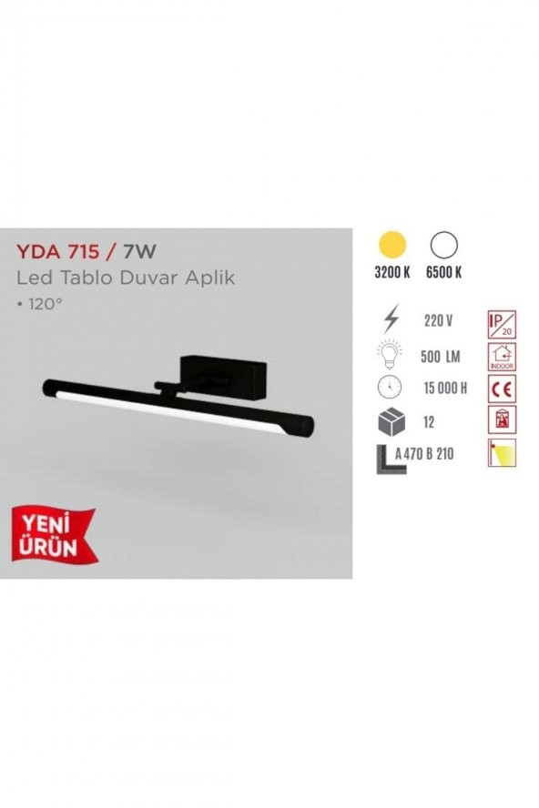 YCL Led Tablo Aplik Beyaz Işık Siyah Kasa Yda-715 - 2