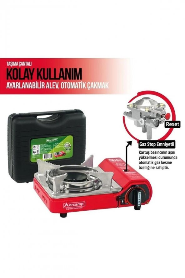 Orcamp Pro Mini Çantalı Kamp Ocağı (GAZ STOP EMNİYETLİ) Kırmızı - 3