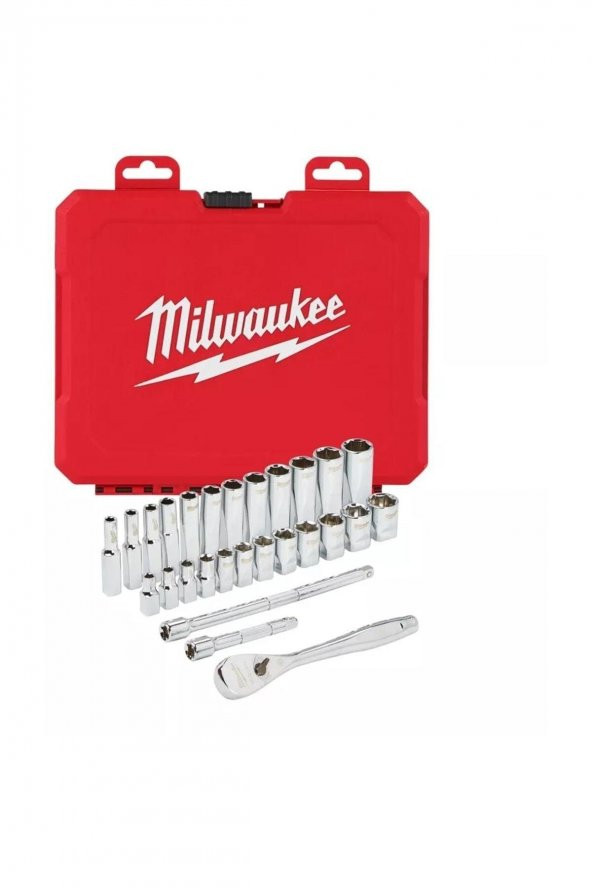 Milwaukee T4932464943 Ağır Hizmet Tipi Cırcır Lokma Takımı ¼” 28 Parça