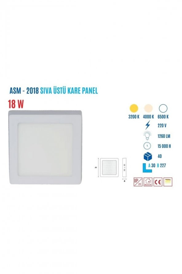 YCL Ysm-2018b 18w Sıvaüstü Kare Beyaz Led Panel - 2