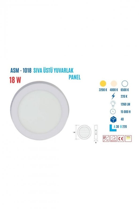 YCL Asm-1018b 18w Sıvaüstü Yuvarlak Beyaz Ledpanel - 2
