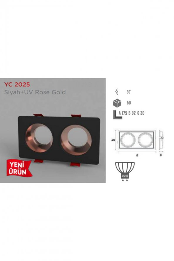 YCL Dekoratif Modern Spot Kasa Siyah + Uv Rose Golden Sıva Altı Yc-2025