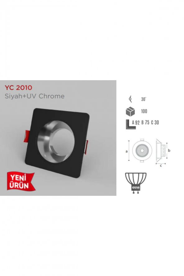 YCL Dekoratif Modern Spot Kasa Siyah+ Uv Chrome Sıva Altı Yc-2010