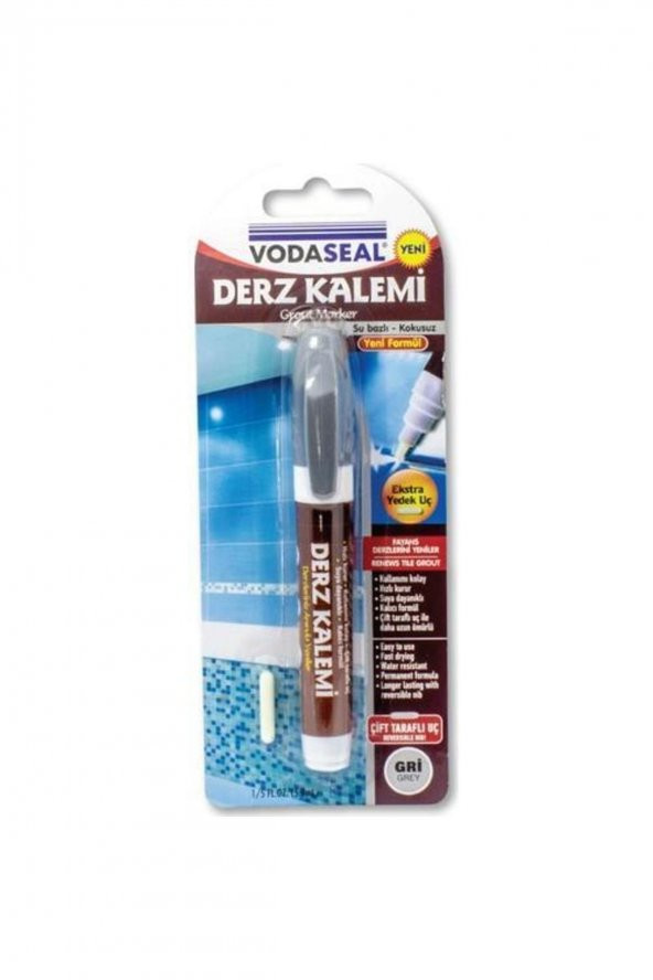 Vodaseal Çift Uçlu Su Bazlı Kokusuz Kalıcı Derz Kalemi - Gri Renk