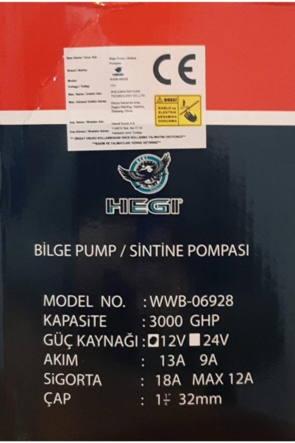 BİLGE PUMP Sintine Pompası 3000 12v Hegi Wwb-06928 - 2