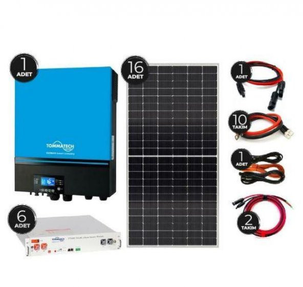 Güneş Enerjisi  Hibrit Paket 7.2 KVA İnverter 450 watt  Güneş Paneli 48 Volt 50 Amper Lityum Akü İ-2000W 48V Rüzgar Türbini + Hibrit Şarj Kontrol - 2