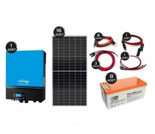 Güneş Enerjisi Hibrit Paket 7.2 KVA İnverter 450 watt Güneş Paneli 200 Amper Jel Akü İ-2000W 48V Rüzgar Türbini + Hibrit Şarj Kontrol - 2