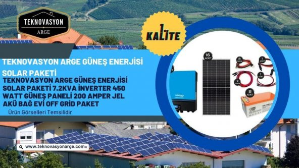 Güneş Enerjisi Hibrit Paket 7.2 KVA İnverter 450 watt Güneş Paneli 200 Amper Jel Akü İ-2000W 48V Rüzgar Türbini + Hibrit Şarj Kontrol - 7