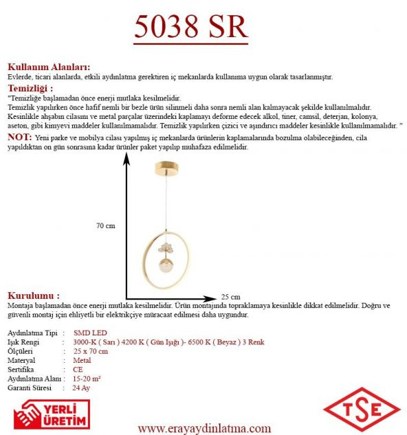Eray Aydınlatma 5038-25 Led Gold Avize - 3