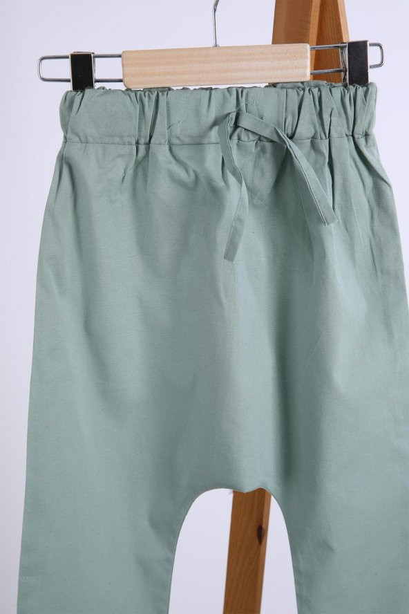 Babyhola Pamuk Bluz Keten Pantolon Kız Erkek Çocuk Salaş Takım Beyaz Mint 1200 - 5