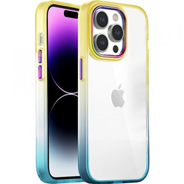 BUFF IPHONE 14 PRO MAX AİR BUMBER RAİNBOW CASE YELLOW GREEN