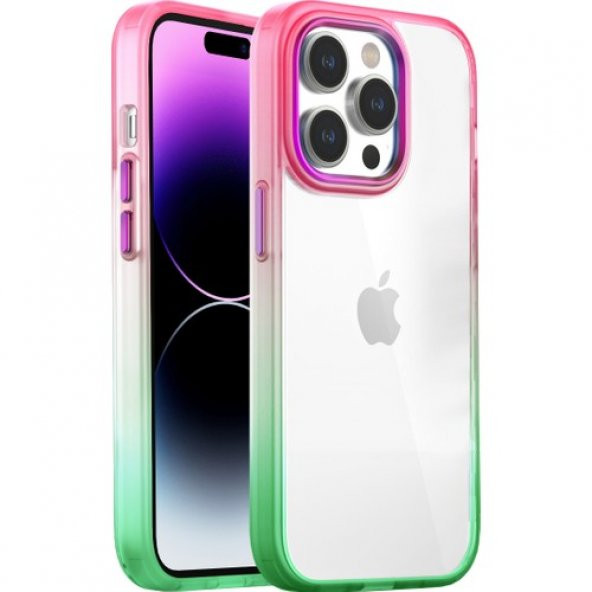 BUFF IPHONE 14 PRO MAX AİR BUMBER RAİNBOW CASE PİNK GREEN