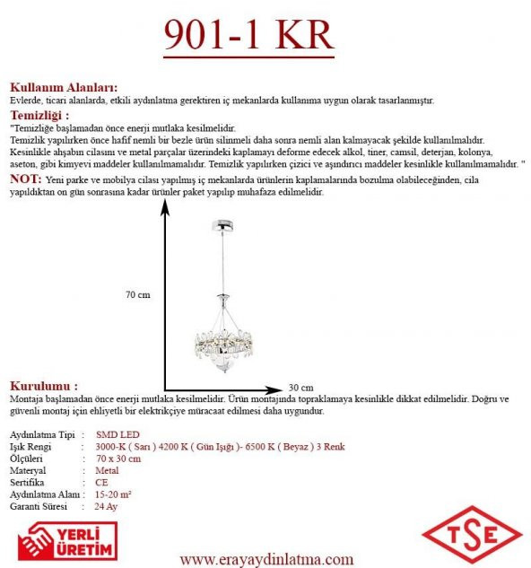 Eray Aydınlatma 901-1 Kr Tekli Led Avize - 3
